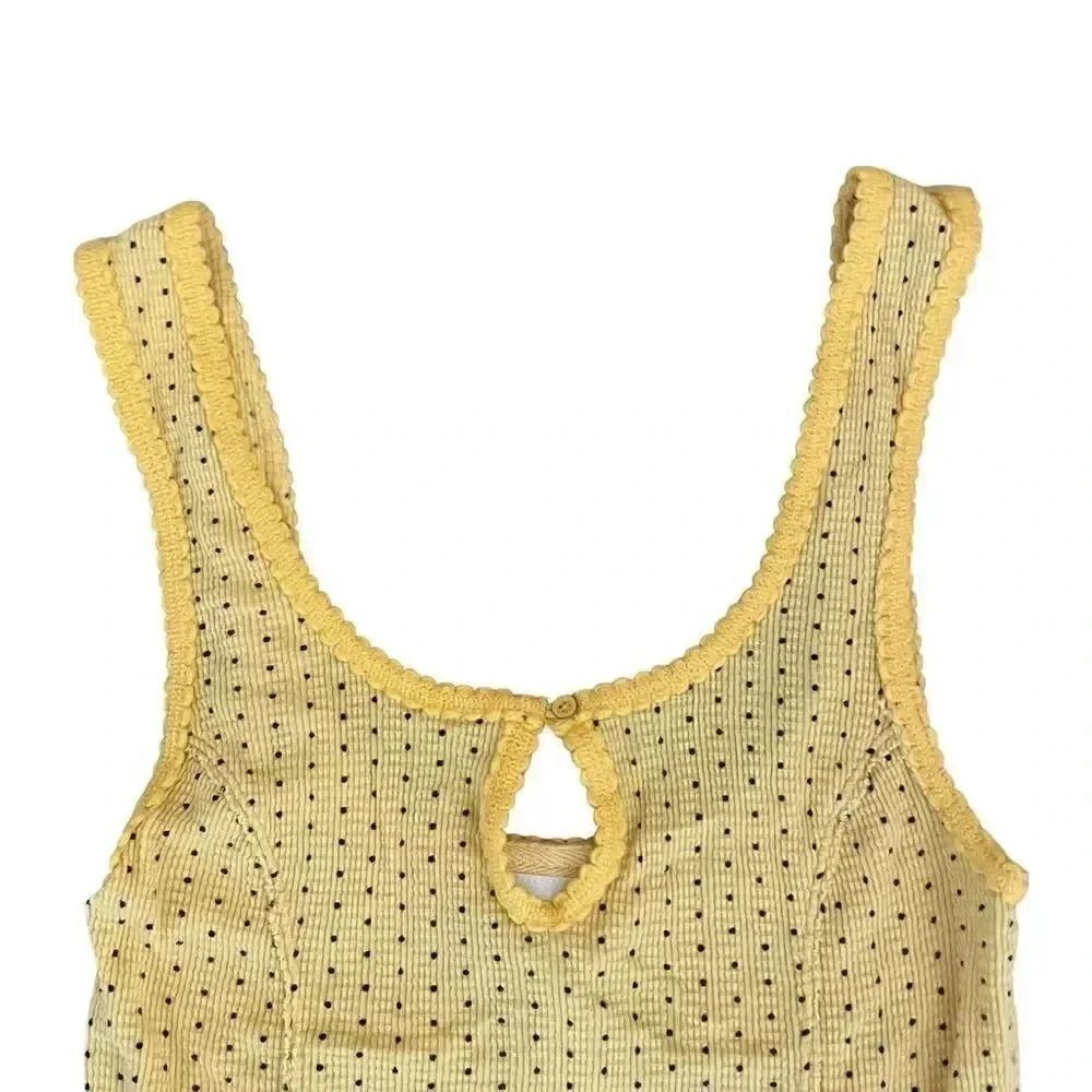 We The Free Yellow Black Polka Dots Sleeveless Womens Tank Top SZ S - Picture 5 of 9